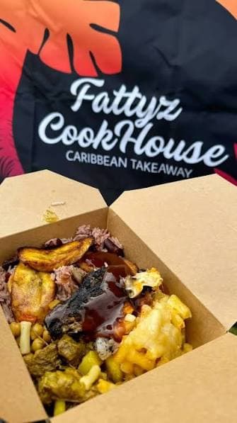 FattyzCookHouse Caribbean takeaway food box